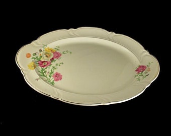 Large Platter, TST, Taylor Smith Taylor, Ivory, Floral, Gold Trimmed, Oval Serving Platter