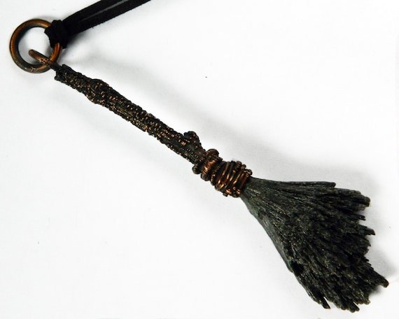 Witch Broom Necklace . Kyanite Necklace . Copper Electroformed