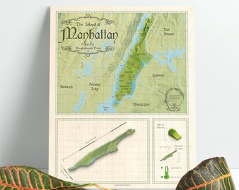 Manhattan Map - Manhattan Print - Manhattan Art - Manhattan Poster - Vintage Style Map - New York Map - Manhattan Wall Art - Manhattan Decor