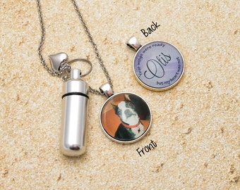Pet Urn Necklace, Pet Memorial Jewelry, Cremation Necklace, Dog Memorial, Necklace for Ashes, Urn Pendant, 2 Sided Jewelry, Pet Name Jewelry