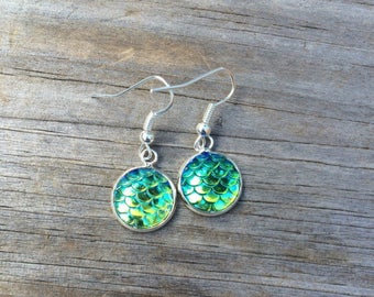 Green Mermaid Scale Earrings