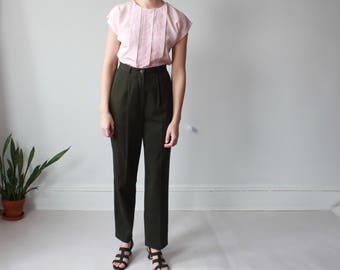 high waisted forest green trousers | tapered leg, size small - medium