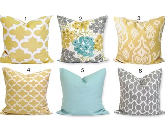 Teal YELLOW Pillow Covers, Teal Pillows. Gray Pillows, Teal Pillow, Floral Pillow, Teal Throw Pillow, Gold Pillow, Pillow Sham.Euro Sham.cm