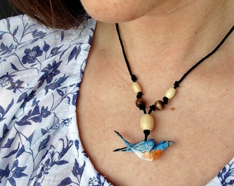 Paper Mache Bluebird Necklace
