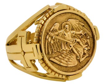 St Michael the Archangel 10k Solid Gold mens Ring The patron saint of police officers , paramedics firefighters and the military US Size
