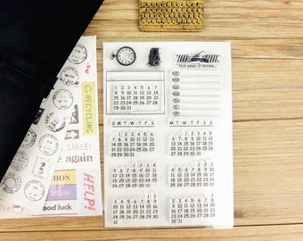 Clear Stamps - Calendar stamps set, journal supplies, journal / planner supplies, transparent stamps, monthly stamps set,week review stamps