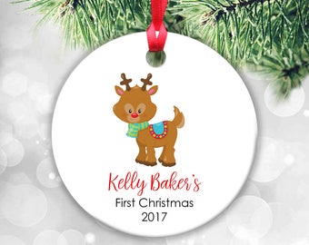 Baby's First Christmas Ornament, Baby Ornament, Baby First Ornament, Baby Girl Gift Baby Girl Christmas Gift Baby Deer Ornament Santa Sleigh