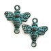 Bee connectors, green patina on copper, large Bee charms, Greek metal casting beads, patinated findings for jewelry making - 2Pc - F295