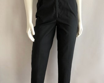 Vintage Women's 80's Black Pants, High Waisted, Tapered Leg (S)