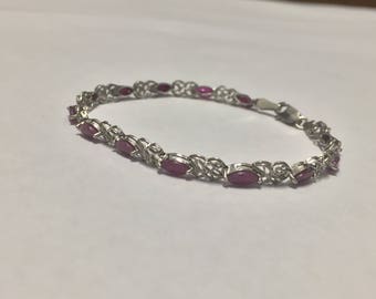 Vintage Mexico 14K White Gold 4 Carat Marquise Cut Natural Ruby Tennis Bracelet Signed MN