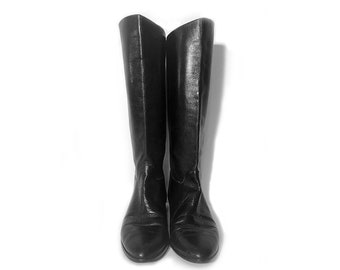 Vintage 80's Black Leather Riding Boots 8M