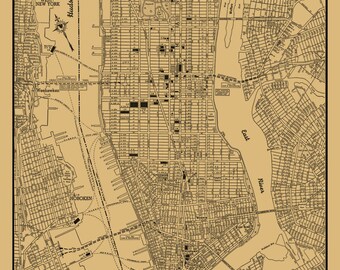 new york city map new york city manhattan street map vintage sepia print poster