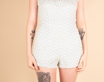 vtg EYELET 60's SWIMSUIT / ROMPER