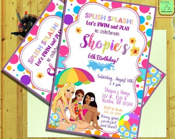 Barbie Invitation.Barbie Birthday.Barbie Pool Party.Barbie Pool Invitation.Barbie Card.Barbie Printable.Barbie Digital Download.Barbie-G7