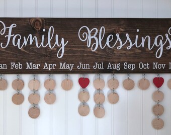 Family Blessings Board with Natural Discs - Family Birthdays Calendar - FBL002N