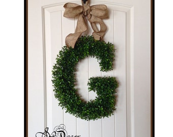 Birthday Gift - Boxwood Letter - Door Decoration, Monogram Wreath - Wreaths - Artificial Boxwood Wreath -Initial Door Wreath
