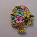 Vintage Rhinestone And Faux Pearl Flower Basket Brooch 16 - 512