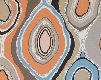 Light Blue and Coral Fabric by the Yard - Abstract Pink Brown Curtain Drapery Fabric - Modern Taupe Upholstery Fabric - Blue Pink Pillows