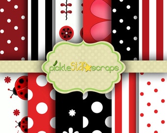 Craft Papers 12x12 Ladybug Papers Ladybug Printable Ladybug Backgrounds Ladybug Party Printable Papers Garden Papers INSTANT Download