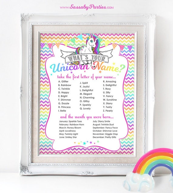 unicorn name poster instant download party sign rainbow