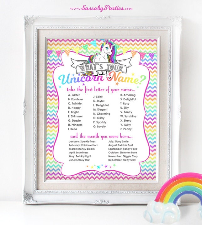 unicorn name poster instant download party sign rainbow