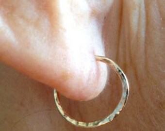 14K Gold Hoops. Yellow Gold Hoop Earrings, 14 K Yellow Gold, Gold Sleepers, Hoop Earrings Gold, Secure Clasp, Hammered Gold Hoops, Small
