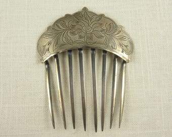 Antique Victorian American Sterling Engraved Hair Comb