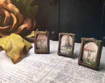 3 Faery Picture Frames - miniature fairy furniture, fairy picture frames, miniature frames, art - ooak and handmade by thefaeryforest