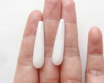 A Grade White Quartzite Half Top Drilled Smooth Long Teardrops 7x30 mm One Pair F3064