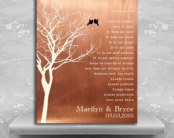 7th Anniversary Gift, Tin Gift, Personalized Gift, Wedding Vows, Copper Gift, Love Is Patient, Custom Metal, Paper, Canvas Print 1305