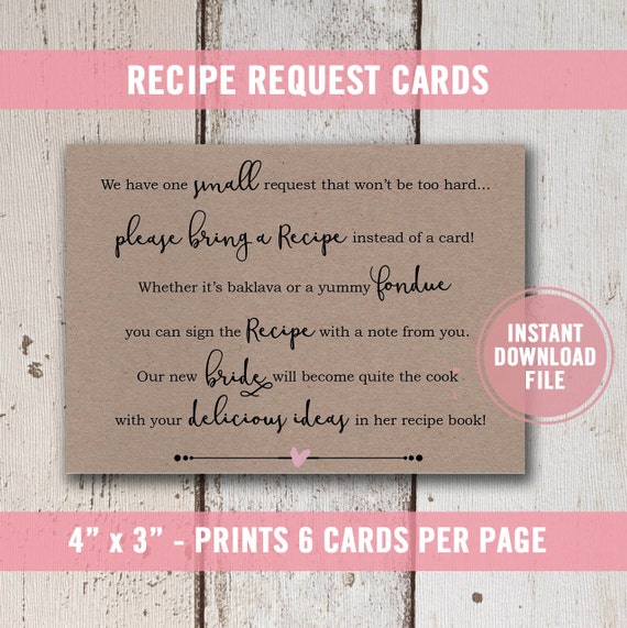 Bridal Shower Invitation Bridal Shower Recipe Card for Bride