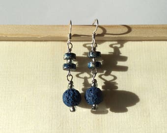 Blue, Lava Dangle Earrings, Sodalite, Handmade ear wires, Gift for Her,