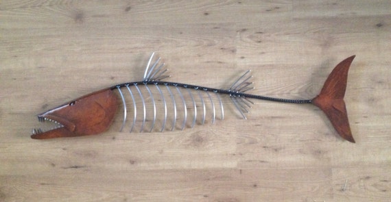 Barracuda Fish Metal Sculpture 48in Beach Coastal Art Tropical