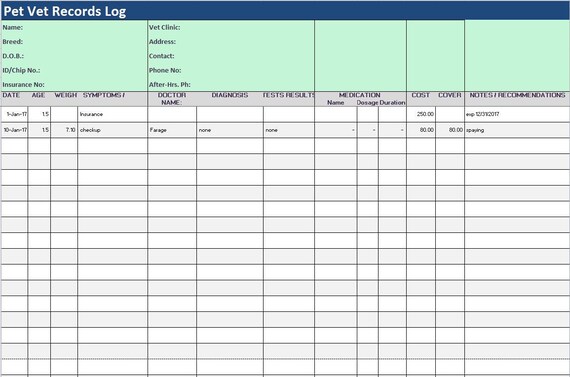 pet medical history tracker excel template symptoms medical record template excel