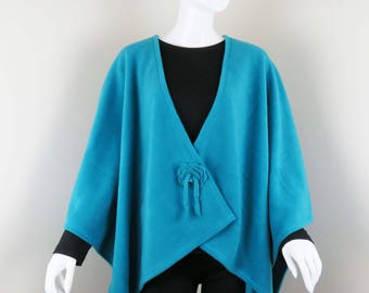 Turquoise Blue Poncho Wrap - Fleece Cape, Large Shawl, Fleece Jacket, Babywearing, Maternity Coat, Plus Size, One Size FIts Most