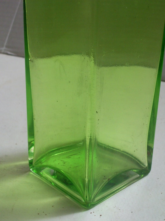 Vintage Green Glass Square Vase