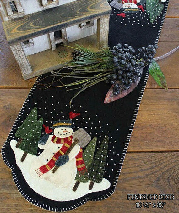 Snowman Wool Applique Table Runner Fabric Kit and Applique