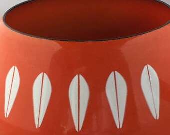 CATHERINEHOLM Vintage Mid Century NEW Fondue Pot Lotus Enamelware ORANGE