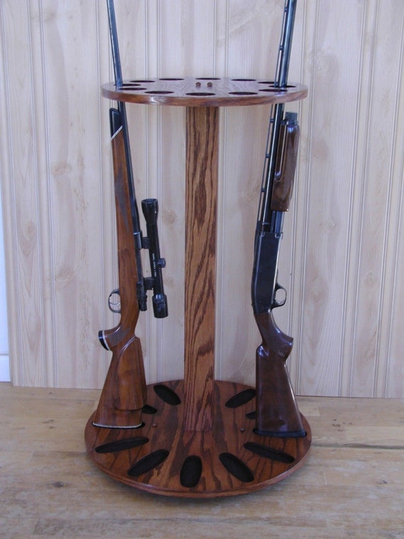 12 Gun Rotating Gun Rack Oak Wood American Made Beautiful