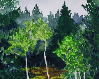 Forest Forest, Ore Mountains, fine-print 20x30 cm, poster 30x40 cm, fine-print 29, 7x42 cm, original watercolor 24x30 cm