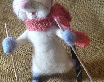 Skiing needle felted rat, Needle felted soft sculpture
