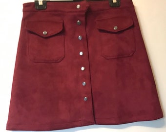 Vintage Burgundy Velvet Popper Mini Skirt