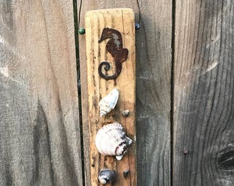 Seashell and driftwood wall hanging