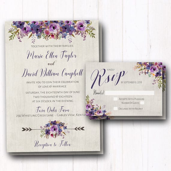 Purple Rustic Wedding Invitations 8