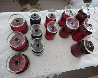 Vintage Ruby Red Arcoroc Footed Goblets Glasses Lot 13 Pieces 60s France