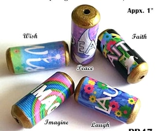 Inspiring Word Beads - Handmade Paper Tube Beads - Set/5 Beads - PB47