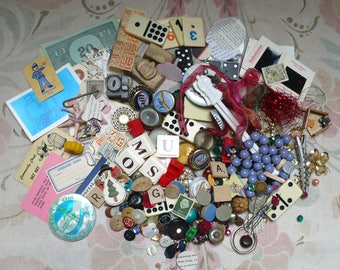 Destash Lot#2/Found Objects-Altered/Mixed Media-Beads,Trim,Letter Tiles,Cards-etc