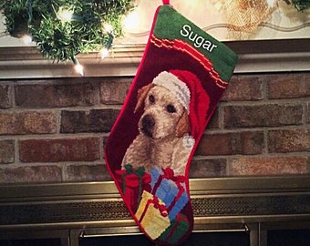 Yellow Lab Dog Stocking-Personalized, Personalized Christmas Stockings, Christmas stocking, Needlepoint Stocking, Dog Christmas Stocking