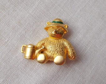 Gold Gardening Teddy Bear Pin 1544