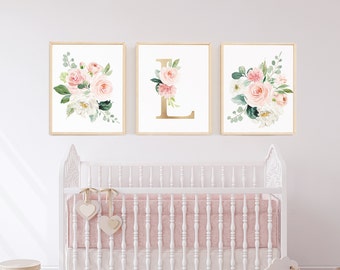 Nursery Art Girl Watercolor Floral Blush Elegant Nursery Art Nursery Wall Art Set Girl Nursery Decor Pink Though She Be 16x20 Large Floral
